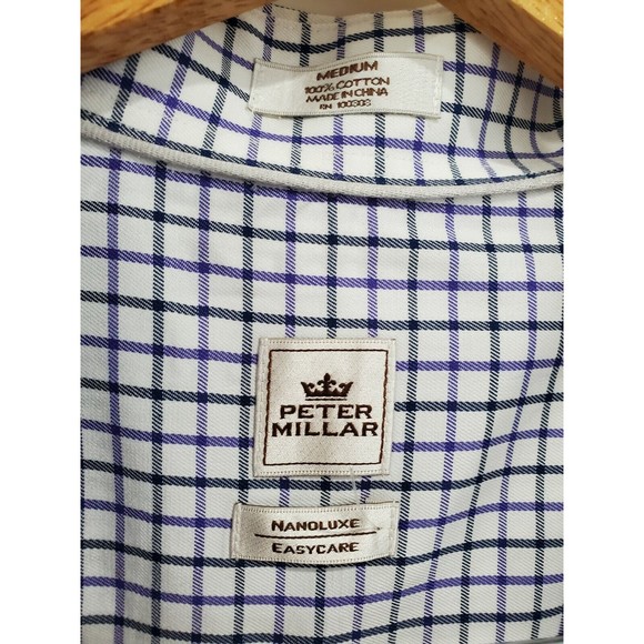 Peter Millar Button Up Shirt Mens Medium Purple Plaid Long Sleeve Nanoluxe - Picture 3 of 5